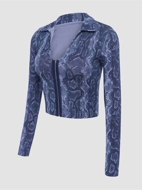 Savage X Fenty Blue Snake-Print Zip Crop Jacket